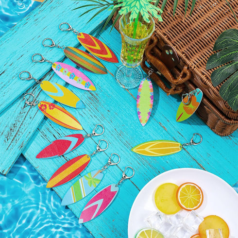 Bucherry 36 Pcs Beach Favors Keychain Gifts Set Wooden Bulk Surfboard Slippers Sea Turtle Coconut Tree Bible Keychains for Beach Hawaiian Florida ...