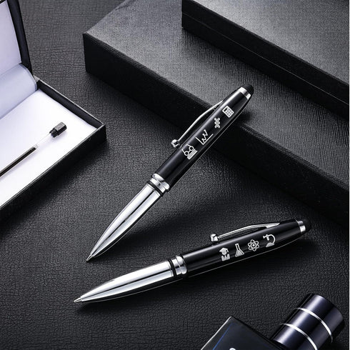 2 Sets Symbols of Science Engraved Pen Black Silver Gifts for Scientists Engraved Patterns Chemistry Gifts Themed Science Teacher Gifts Lab Week w...