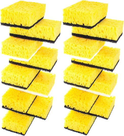 Yellow Multi Use Scrub Sponge. Made in Europe. Large Pack of 18. 4.3x2.8x1.4 inches. Black Heavy Duty & White Non Scratch Fiber. Best Odorless & D...