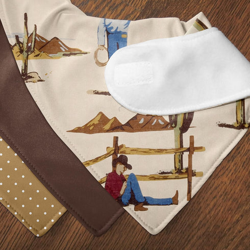 Sweet Jojo Designs Western Cowboy Boy Baby Bandana Bibs Newborn Infant Feeding Drool Red Blue Tan Chocolate Brown and White Wild West Southern Cou...