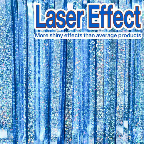 PartyWoo Foil Fringe Curtains Blue, 2 pcs 3.3x6.6 ft Blue Streamers, Fringe Backdrop, Tinsel Backdrop, Tinsel Curtain, Metallic Door Shimmer, Birt...