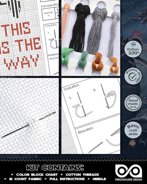 Personalized.Design Counted Cross Stitch Kit 'Baby Yoda: Grogu' - Star Wars Bookmark Embroidery Kit with Mandalorian The Child 'This is The Way' P...