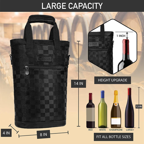 OPUX Two Bottle Wine Bag Carrier Tote, Insulated Leakproof 2 Bottle Wine Cooler Bag for Travel BYOB Picnic, Portable Wine Case, Gift for Men Women...