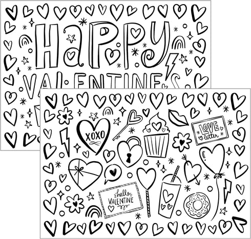 Iconikal Color-Your-Own 2-Sided Reversible Disposable Paper Place Mats, Valentine's, 14 x 10-inches, 22-Count...