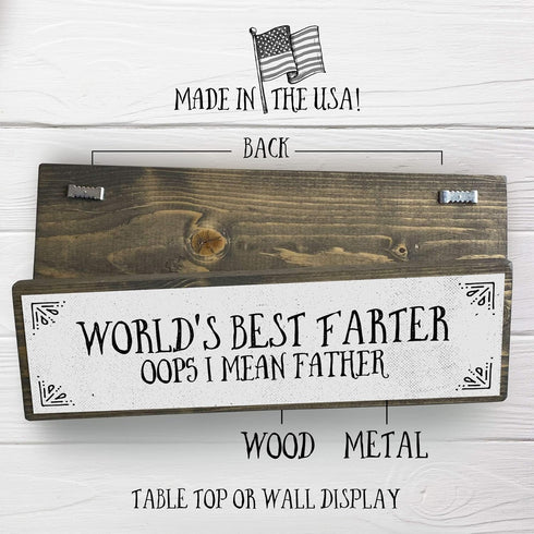 World's Best Farter Oops I Mean Father - Handmade Metal Wood Sign Light – Cute Rustic Wall Decor Art - Farmhouse Decorations – Fathers Day For Dad...