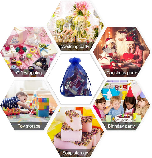 100PCS Sheer Organza Bag 5''X7'' Royal Blue Mesh Bags Drawstring Jewelry Gift Bags Small for Baby Shower Wedding Party Pouch Favor Goodie Bags...