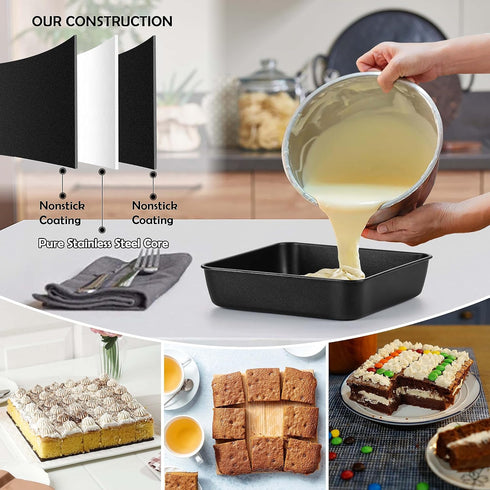 P&P CHEF 9 Inch Square Baking Pan, Square Cake Lasagna Pan, Nonstick Coated Stainless Steel Lasagna Pan for Baking Roasting Serving, Oven Safe & E...