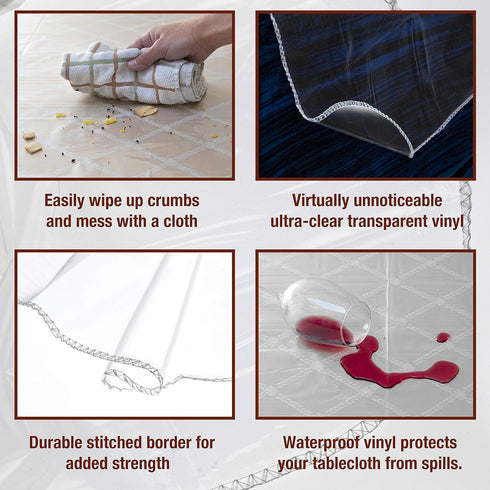 Elaine Karen Clear Plastic Table Cover Protector 100% Waterproof Table Protector Crystal Clear Plastic Tablecloth Cover for Dining Table Heavy Dut...