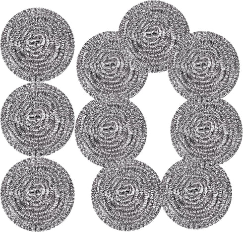Stainless Steel Scrubber Scrubbing Scouring Pad Magic Eraser Sponges Clean Pot Pan and Broiler Rack Steel Wool for Kitchen Bathroom (10Pcs Metal S...