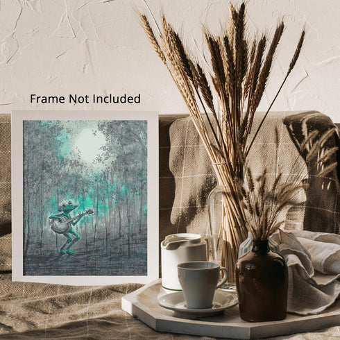 Posterizer 1 pcs-whimsical forest scene-frog playing music 10-Art for Animal Lovers-Fantasy & Fiction Art-Gift for Daughter, Son, Kids- unframed w...