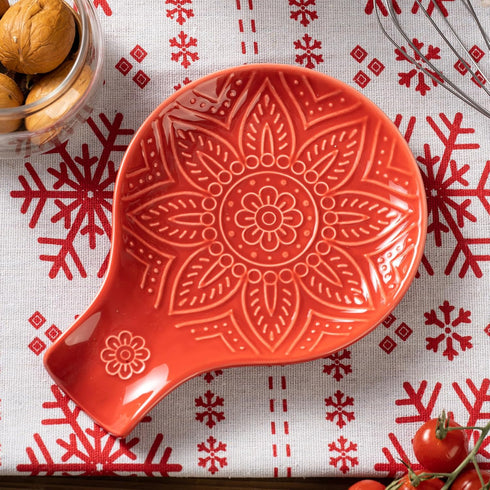 Ceramic Spoon Rest, 7.48 Inches Spoon Holder for Kitchen Counter, Kitchen Accessories, Dishwasher Safe, Red...