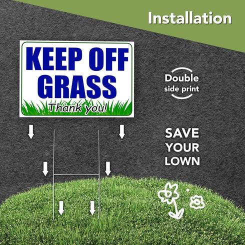 3 PC Keep Off Grass Sign with Stake - 8 x 12 Double Sided Coroplast Do Not Walk on Grass Sign - Keep Dogs Off Lawn - Stay Off Grass Signs for Yard...