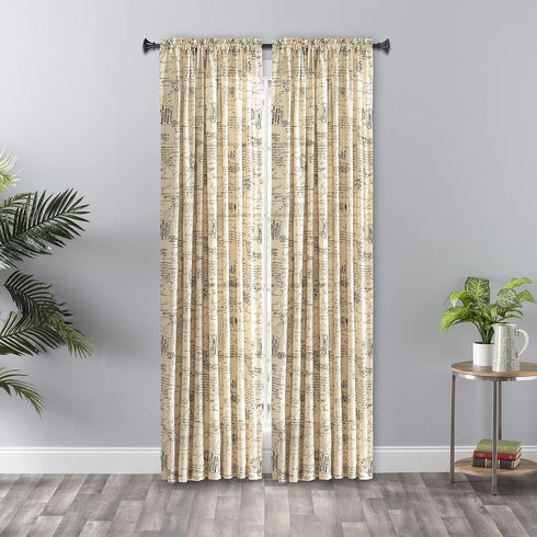 Ellis Curtain Script Crushed Taffeta 48" x 63" Tailored Panel, Black...