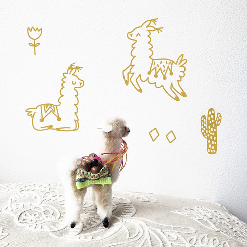 Alpaca Animal and Cactus Wall Decal. Peel and Stick for for Kids, Baby Bedroom Nursery and Living Room. 50 pcs Vinyl Wall Stickers (Gold)...