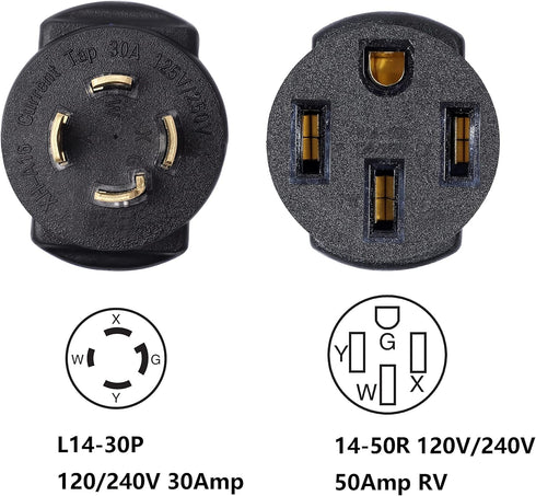 ONETAK NEMA L14-30P to 14-50R 120V/240V Compact 30 Amp Twist Lock 4 Prong Male Plug to 50 Amp 4 Prong Female Receptacle Generator RV Welder Dryer ...