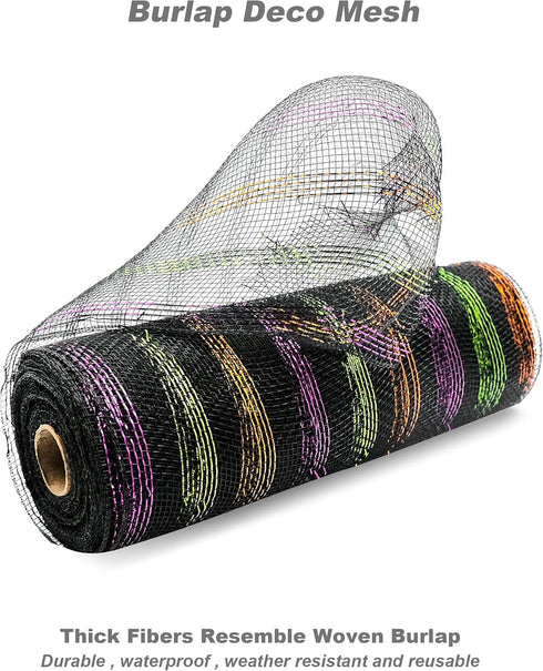 2 Rolls Deco Mesh Ribbon 10 in x 30 ft for DIY Halloween Deco Christmas Tree Wreath Decoration Black Purple Orange Green Poly Mesh Rolls Party Dec...