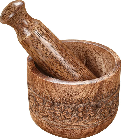 Herb Spice Masher Mortar,Wooden Hand Carved Mortar and Pestle Grinder/Chopper for Herbs, for Garlic Press, Coffee Grinder, Ginger Crusher, Spice G...