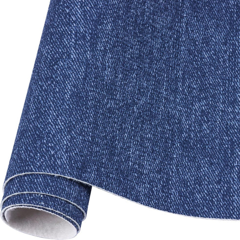 Jeans Fabric Texture Faux Leahter Sheets Solid Leather Fabric Sheets 12"x 53” (30cm x 135cm) Inch Large Size for Pad Cellphone Case Leather Earrin...