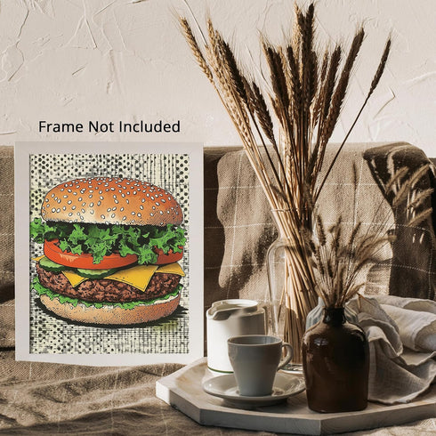 Posterizer 1 pcs-A juicy colorful hamburger-comic book inspired food art -3-Kitchen & Bar Art Art for Cafe, Restaurant, Coffee Bar - unframed wal...