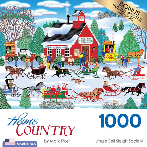RoseArt - Home Country - Jingle Bell Sleigh Society - 1000 Piece Jigsaw Puzzle for Adults...