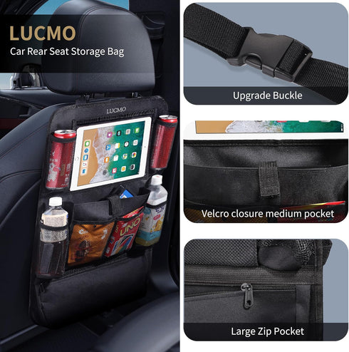 LUCMO Car Backseat Organizer with Touch Screen Tablet Holder,9 Storage Pockets Car Storage Organizer,Car Seat Back Protectors Kick Mats Travel Acc...