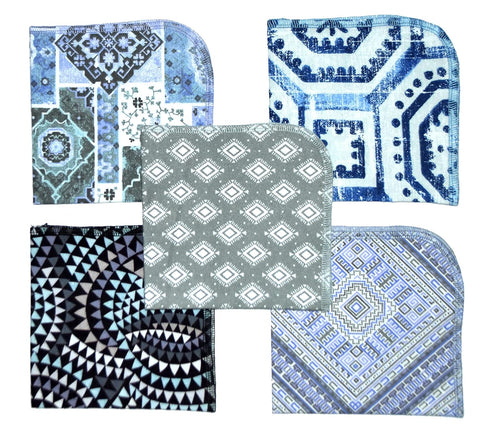1 Ply Moroccan Tile Flannel Washable Lunchbox Napkins 12x12 inches 5 Pack- Proudly Made in the USA!...
