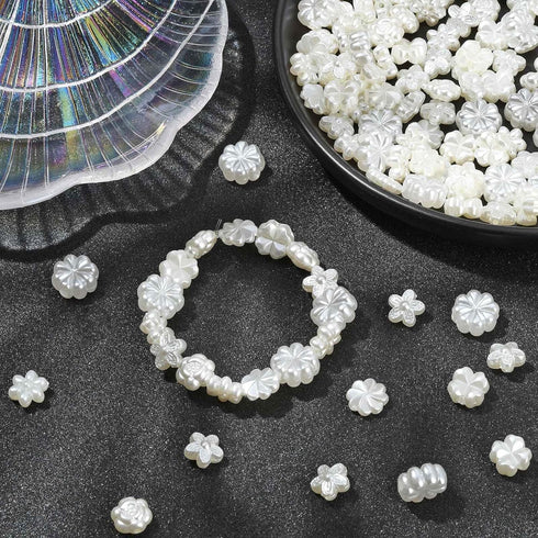 Stiesy 200 Pcs Assorted Flower Beads Bulk ABS Imitation Pearl Beads Rose Flower Loose Beads for Beading Necklace Bracelet Earring Phone Strap Jewe...