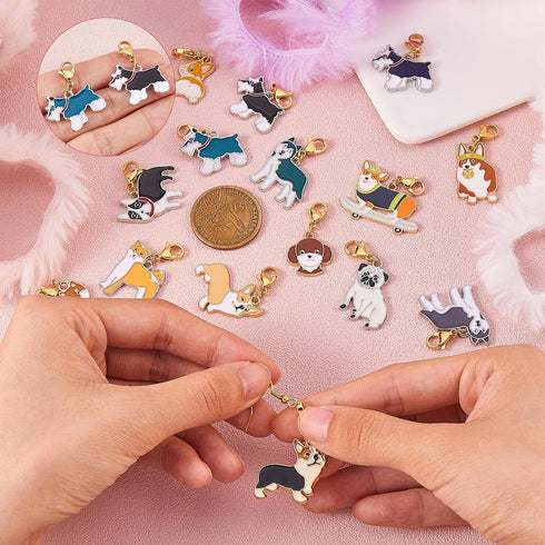 16Pcs Stitch Markers for Knitting Crochet Alloy Enamel Removable Lobster Claw Clasps for Knitting Weaving Sewing Quilting Handmade Jewelry (Dog)...