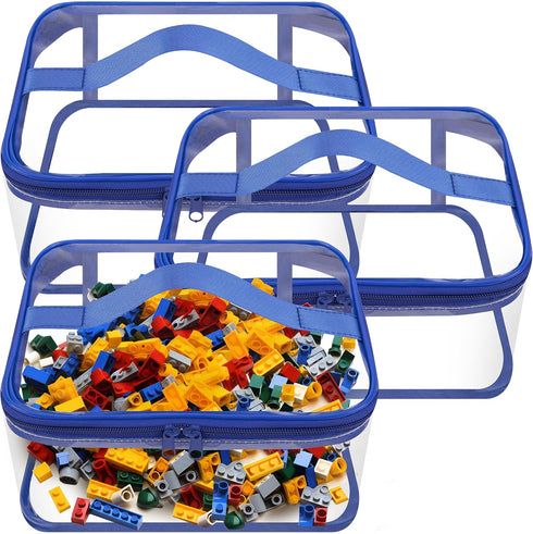 3 Packs Clear Toy Storage Bags- 9.4 x 6.7 x 4.3 Inch Transparent PVC Toy Organizing Bags with Zipper- Waterproof Toy Storage Organizer Pouch for B...