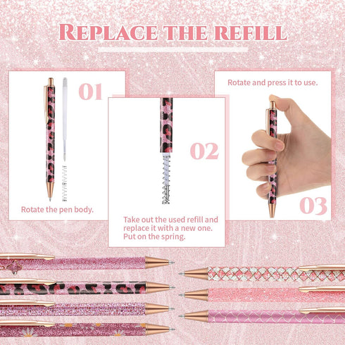 Sherr 7 Pcs Fancy Pens for Women Cute Pens Sparkly Glitter Pens with 10 Pcs Black Ink Refills Pretty Pen Gifts Journaling Pens for Girls Office Sc...