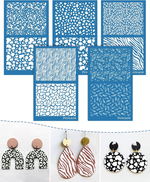 Puocaon Animal Print Silk Screen - 5 Pcs Dalmatians Cow Spot Silk Screen Stencils for Polymer Clay, Screen Stencils for Polymer Clay Earrings, Sil...