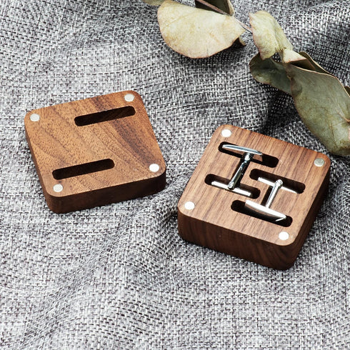 Small Vintage Black Walnut Wooden Cufflinks Gifts Box for Men Wedding Bussiness Anniversary Birthday Valentine's Day...