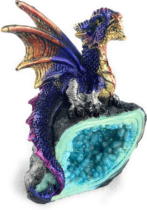 Ain’t It Nice Dragon Statue Rock Faux Geode Cavern Sparkling Medieval Collectible Fantasy Dragon Figurine Décor, Blue 3(L) X 1.5(W) X 4(H) inches...