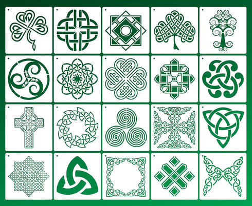 20PCS Celtic Knot Stencils, Traditional Irish Designs, 6 X 6 Inch Reusable Mylar Stencil for DIY Crafts and Decorations, Celtic Stencil for Painti...