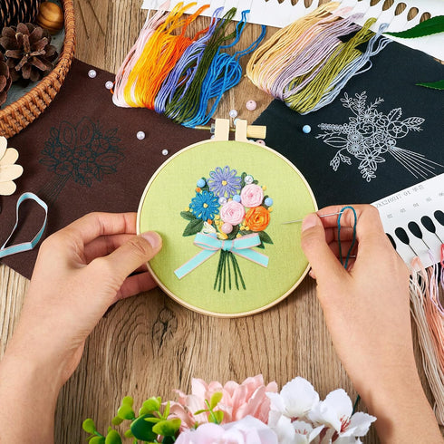 Spritewelry 3 Sets Embroidery Start Kit for Beginners Stamped Cross Stitch Sets with Pattern and Instructions with Embroidery Hoops Threads Needle...