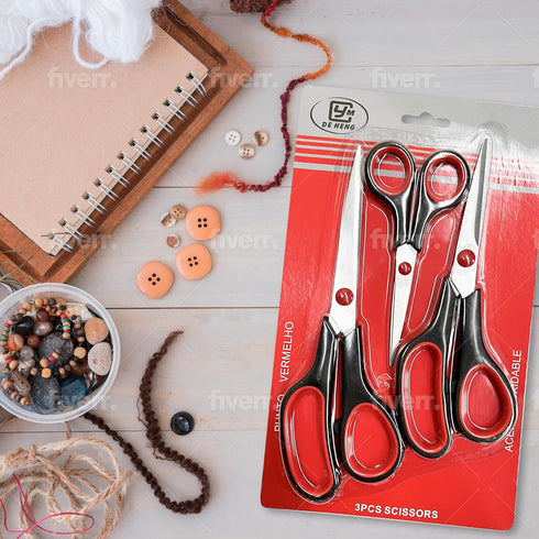 Scissors All Purpose Heavy Duty Pack of 3 – Ultra Sharp Stainless Steel Craft Scissors – Ergonomic Handle Office Scissors with Comfortable Non-Sli...