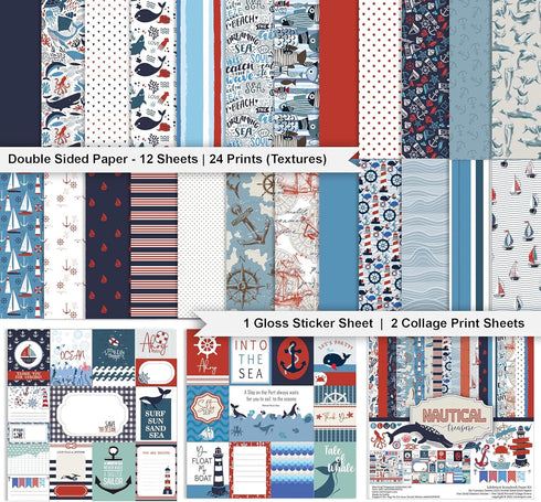 Inkdotpot Nautical Treasure Theme Collection Double-Sided Scrapbook Paper Kit Cardstock 12"x12" Card Making Paper Pack with Sticker Sheet - 16 Pag...