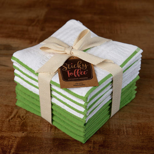 Sticky Toffee Cotton Dishcloths Set of 8, Green and White, 12 x 12 in, Absorbent Reusable Tea Towels and Cleaning Cloths, Oeko-Tex Cotton...