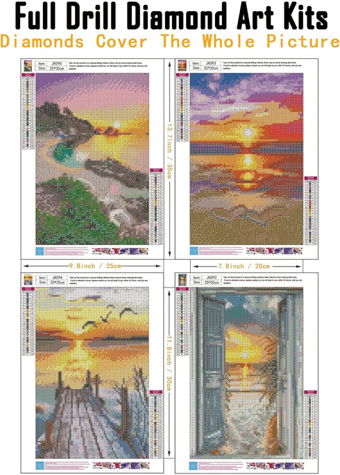 CHWGLFGG 4 Pack Diamond Painting Kits for Adults Beginners,DIY 5D Beach Landscape Diamond Art Kits,Round Full Drill Seaside Sunset Scenery Gem Art...