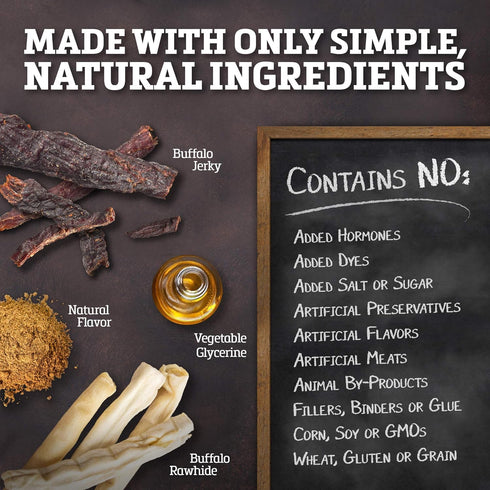 Rawhide Dog Treats | Healthy, Grass-Fed Buffalo Jerky Raw Hide Chews | Hickory Smoked Flavor | Jerky Twist, 16 Count...