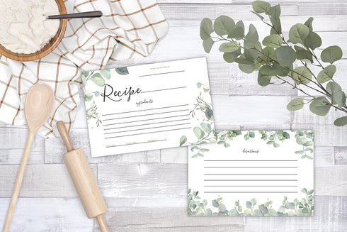 Your Main Event Prints 50 Eucalyptus Double-Sided Recipe Cards – Perfect for Weddings, Bridal Showers, Rehearsal Dinners, Engagement Parties, Baby...