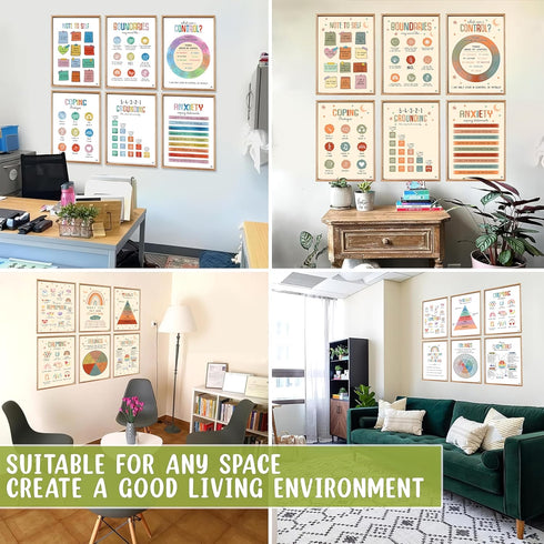24 Option Colorful Mental Health Posters, 12 Pieces Anxiety Therapy Motivational Poster Counseling Office Must Haves, School Counselor Supplies fo...