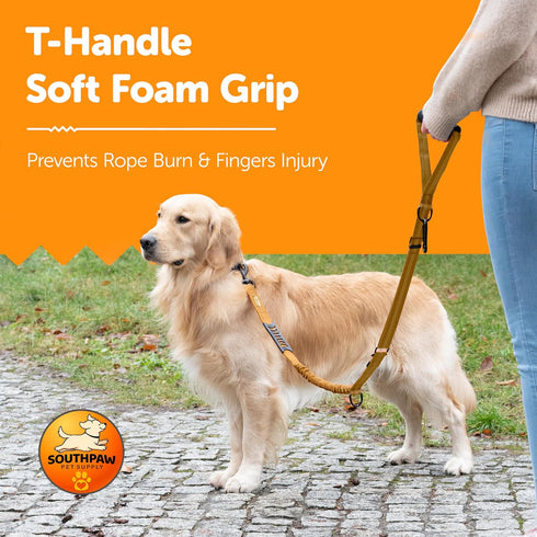 Shock Absorbing Bungee Dog Leash 4-7 ft. for Golden Retreivers with Seatbelt Buckle and Comfortable Padded Handle, Highly Reflective Extendable He...