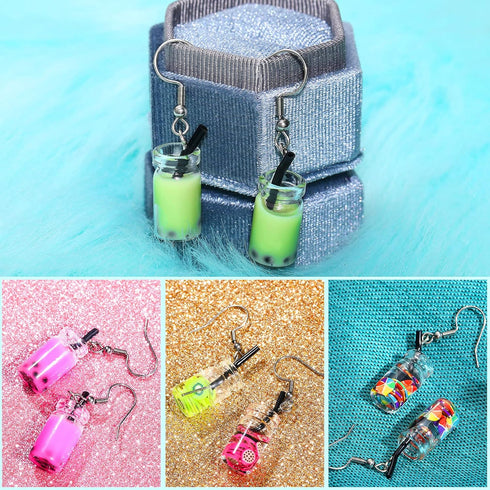 Hicarer 104 Pcs Milk Tea Charms Mini Colorful Bottle Charms Fruit Juice Pendant for DIY Jewelry Craft Earring Keychain...