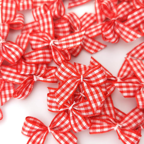 50pcs 1.2-Inch Mini Red Gingham Ribbon Bows for Crafts Plaid Ribbon Bows Appliques for Christmas Ornament Embellishment Decoration(Red)...