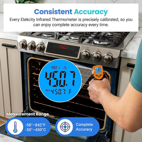 Etekcity Infrared Thermometer Upgrade 774, Heat Temperature Temp Gun for Cooking, Laser IR Surface Tool for Pizza, Griddle, Grill, HVAC, Engine, A...