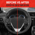 Motor Trend GripDrive Faux Black Leather Steering Wheel Cover for Car Truck Van SUV, Standard 15 inch Size, Solid Black Stitched Car Steering Whee...