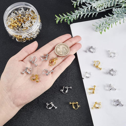 NBEADS 100 Pcs Screw Adjustment Brass Screw Clip Earring Converters, Random Mixed Color Clip-on Earring Findings Components Screw Back Ear Wire wi...