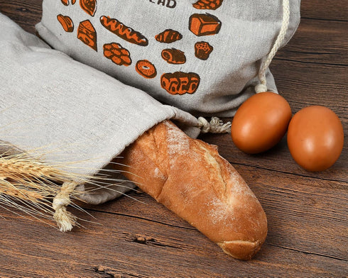 Linen Bread Bags Set of 4 Reusable Bread Bags for Homemade Bread Fresh Bread Storage for Crusty European Bread, Baguette...