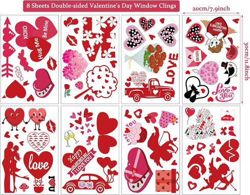 JOZON Valentine's Day Window Clings for Glass Window 8 Sheets Valentines Day Heart Window Stickers Decals Decorations Party Supplies for Wedding A...